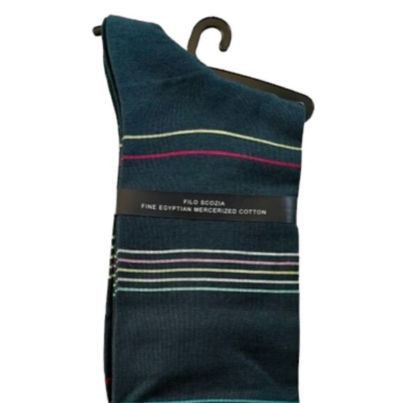 Punto Other - Punto Italian Men Dress Socks Egyptian Cotton Size 10-13 Teal Blue with Stripes